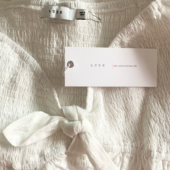 Lush Long Sleeve Smocked Tie Front Crop Top - Picture 14 of 14